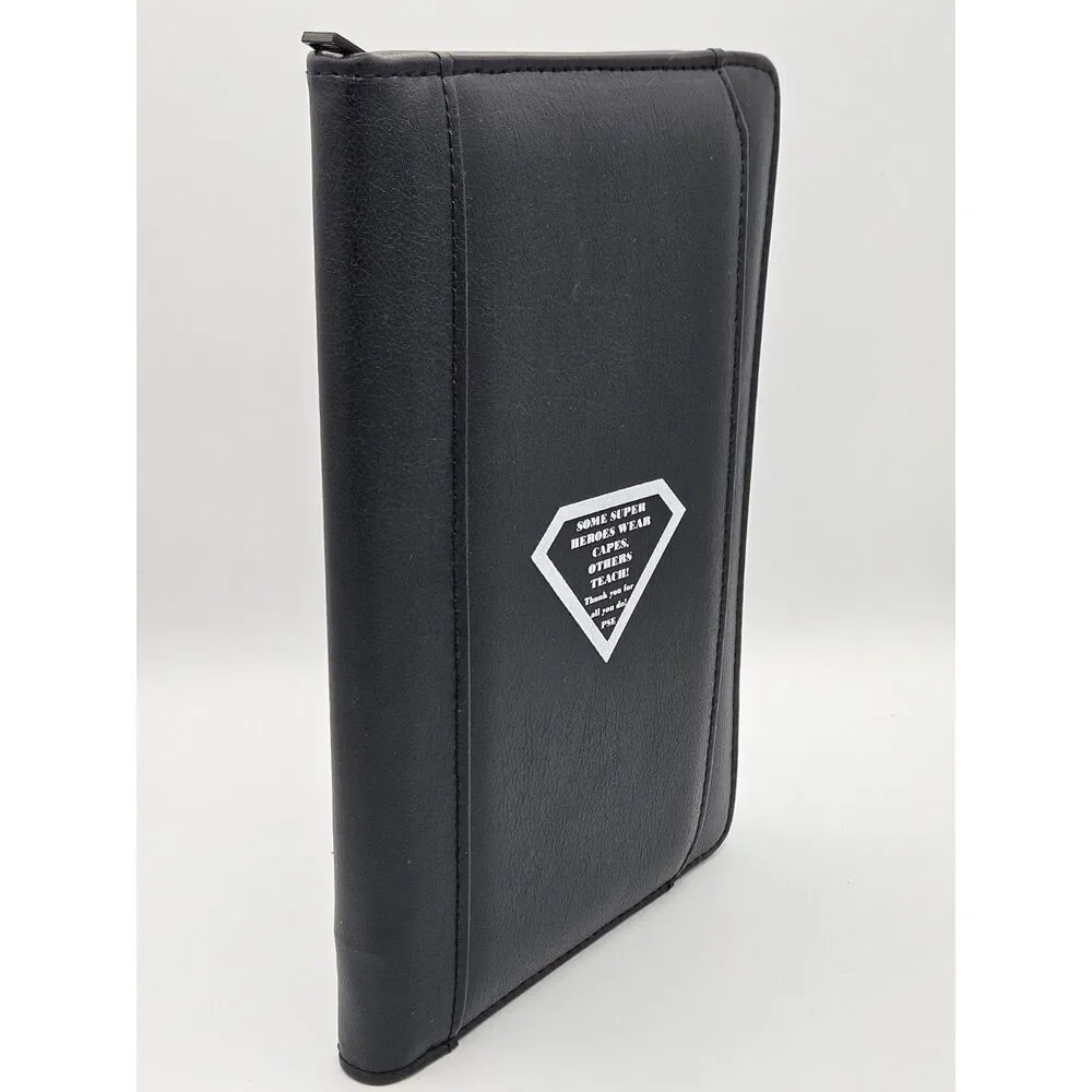 Black Zippered Portfolio Padfolio Organizer w/ Calculator & Notepad for Teacher